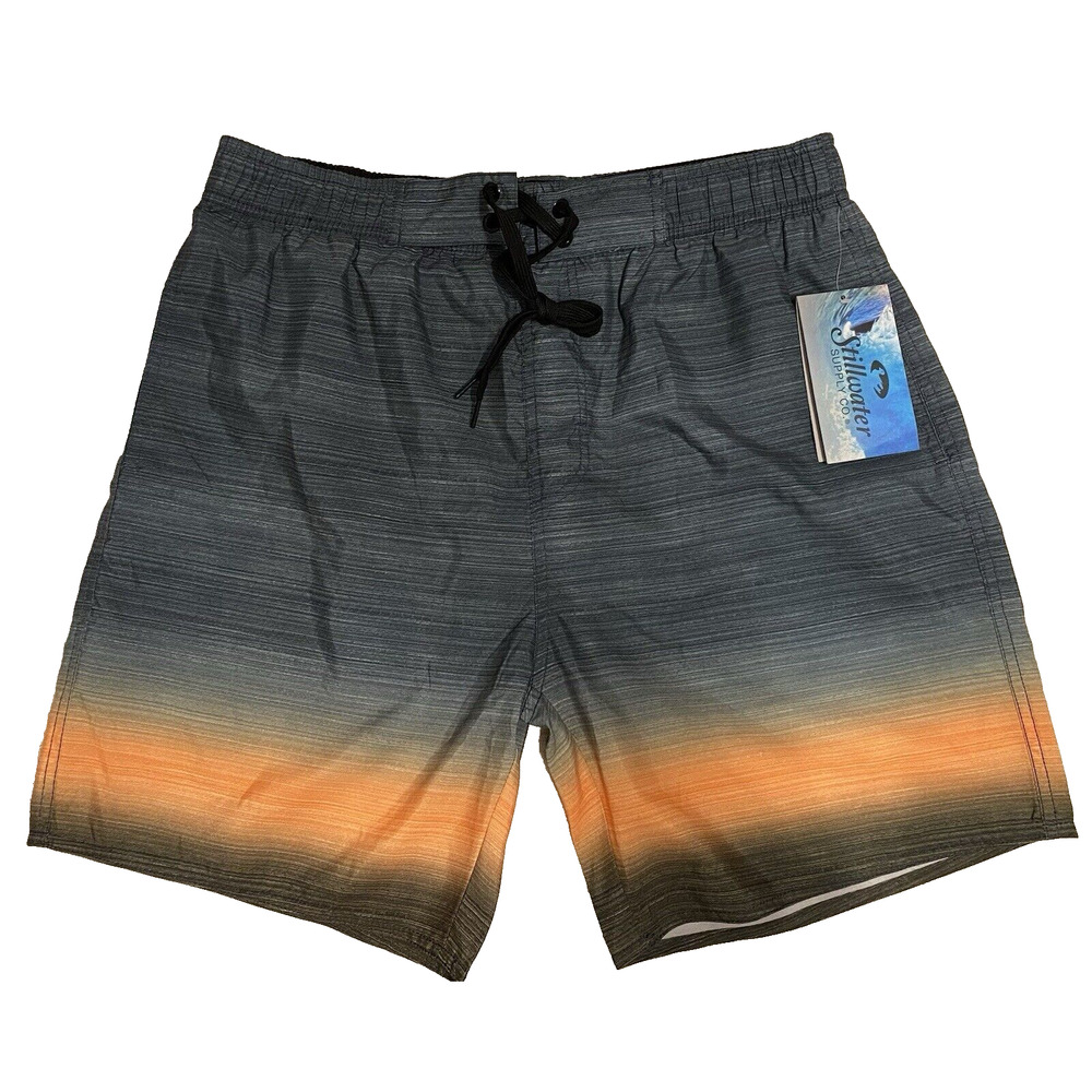 NWT Stillwater Supply Co Swim Shorts Trunks Mens Size XL Grey Orange Gradient